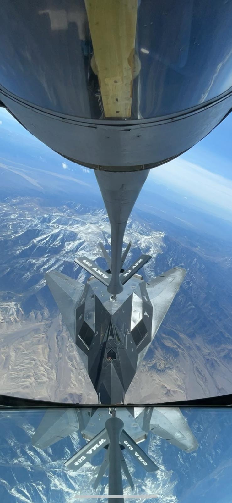 F-117 Nighthawk receiving aerial refueling from KC-135